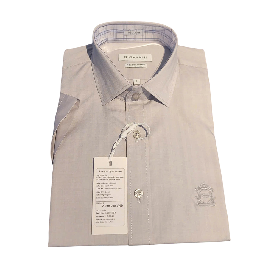 Áo Sơ Mi Cộc Tay Nam Giovanni GSS0173-1LR Màu Ghi Size M - Duy Hoang