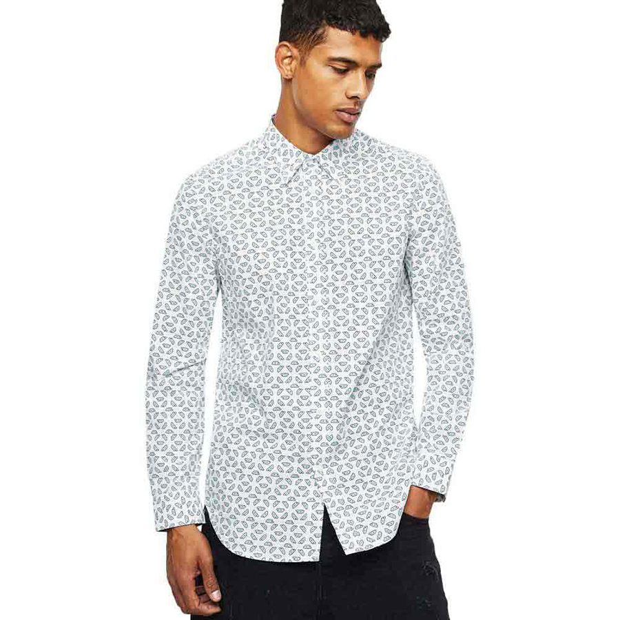 Áo Sơ Mi Dài Tay Nam Diesel Cles D Long Sleeve Shirt 00SGW4 Màu Xanh Trắng Size S - Duy Hoang