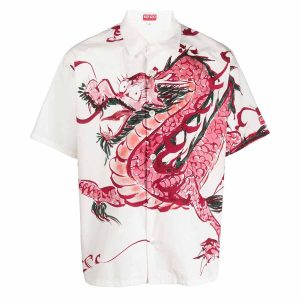 Áo Sơ Mi Nam KenZo Dragon Graphic Print Cotton Shirt Màu Trắng Hoạ Tiết - Duy Hoang