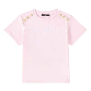 Áo Thun Nữ Balmain Kids Logo Cotton Jersey T-Shirts BW8A21 Z0116 Màu Hồng Size 12Y - Duy Hoang