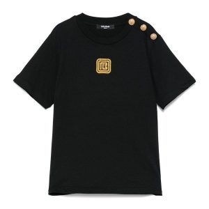 Áo Thun Nữ Balmain Kids Black Embroidered Logo T-Shirt BW8P61 Z1751 930OR Màu Đen Size 13Y - Duy Hoang