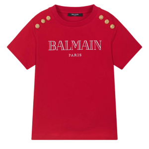 Áo Thun Nữ Balmain Kids Red Embroidered Logo T-Shirt BW8A21 Z0116 511OR Màu Đỏ Size 12Y - Duy Hoang
