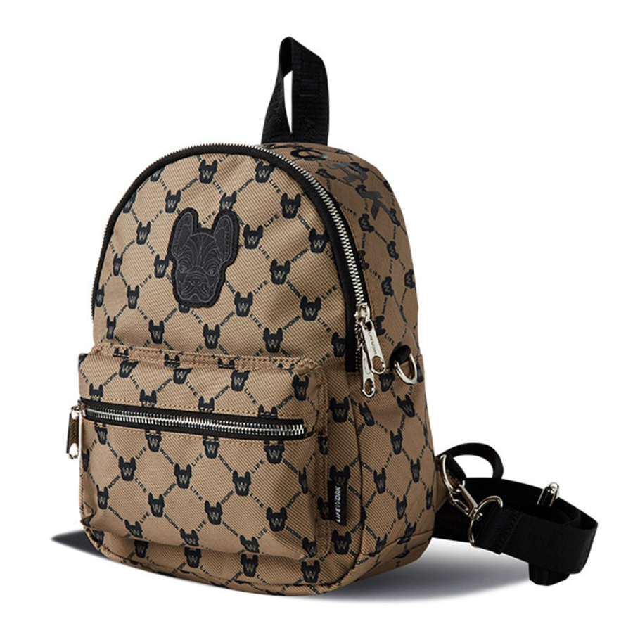 Balo Lifework Korea Patch Zip Closure Backpack Mini Pattern Beige LW235BG301 Màu Be Họa Tiết - Duy Hoang
