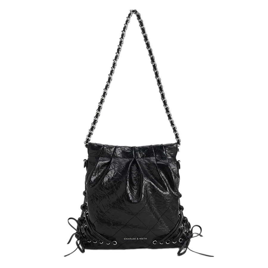 Balo Nữ Charles & Keith CNK Duo Metallic Grommet Chain-Handle - Noir CK2-60782390 Màu Đen - Duy Hoang