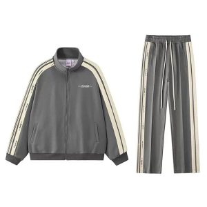 Bộ Thể Thao Coca-Cola Sweater Jacket Straight Casual Pants Two-Pack Màu Xám - Duy Hoang