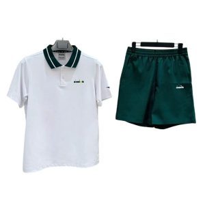 Bộ Quần Áo Nam Diadora Logo Seersucker Half Pants Màu Trắng Xanh Size L (Form Âu) - Duy Hoang
