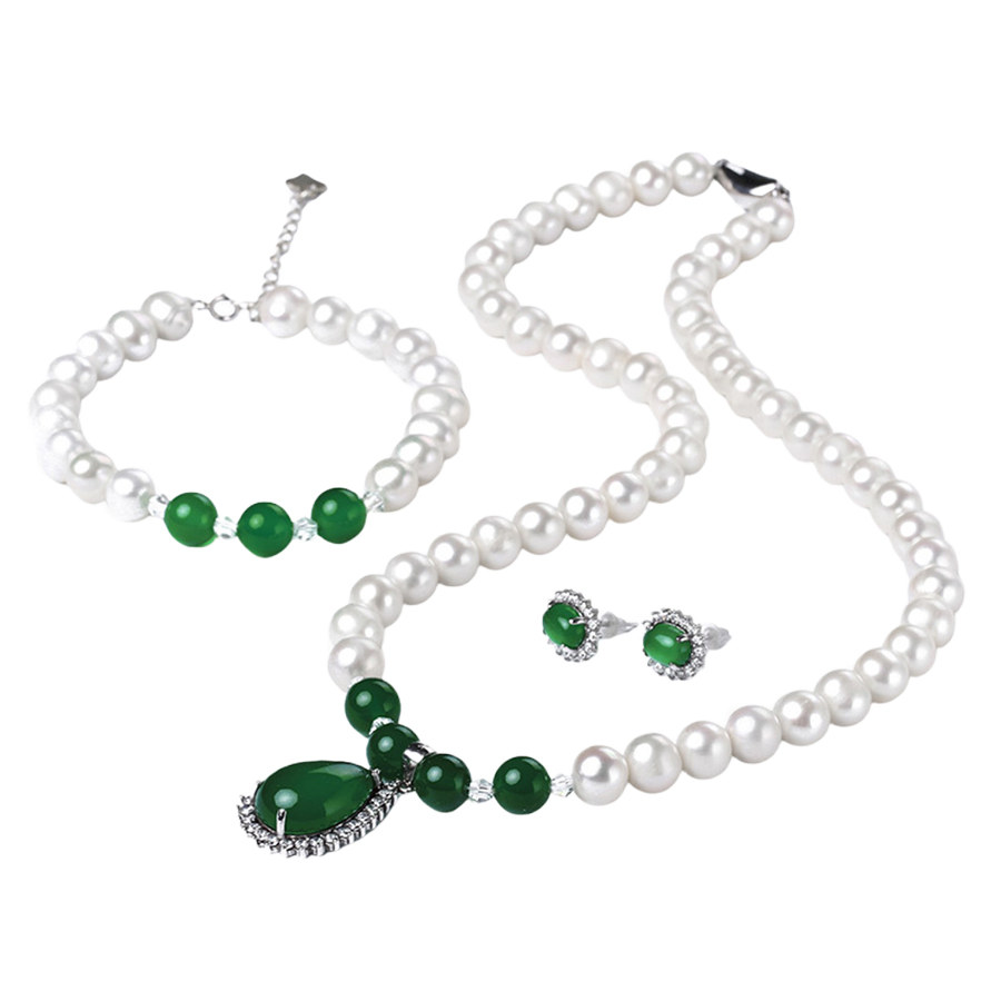 Bộ Trang Sức Ngọc Trai Nữ Jessica Pearl Royal Chalcedony JS18 Màu Trắng Ngà - Duy Hoang