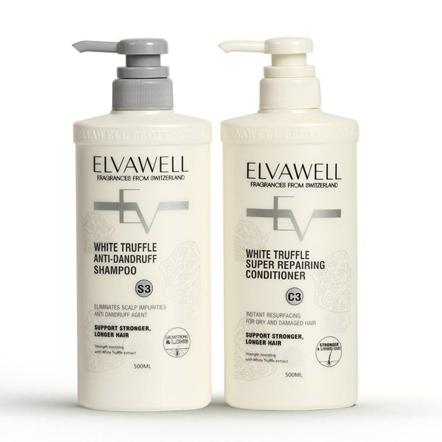 Cặp Dầu Gội Giảm Gàu Siêu Suôn Mượt Elvawell White Truffle Anti-dandruff (500ml+500ml) - Duy Hoang