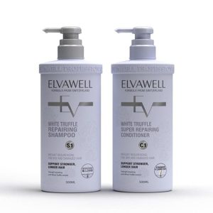 Cặp Dầu Gội Phục Hồi Hư Tổn Siêu Suôn Mượt Elvawell White Truffle Repairing Shampoo (500ml + 500ml) - Duy Hoang