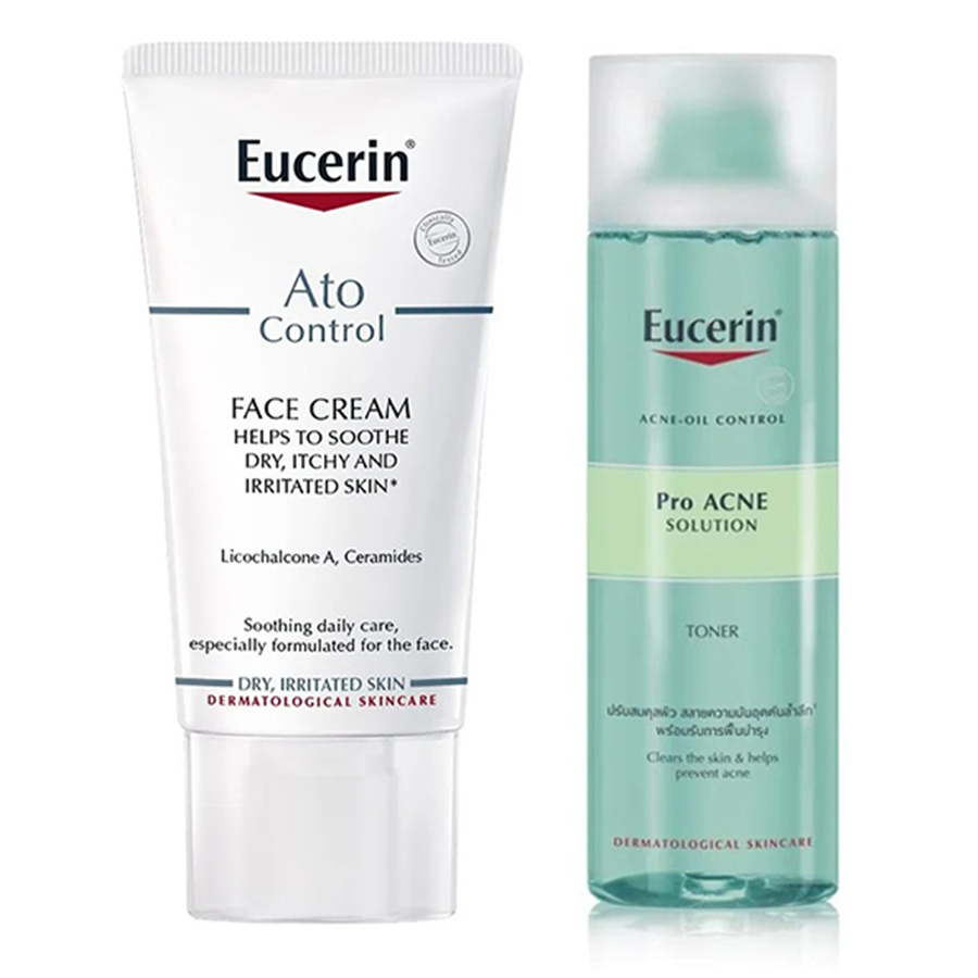 Combo Kem Dưỡng Eucerin Ato Control Soothing Và Nước Cân Bằng Eucerin Acne Oil Control ProAcne Solution Toner (50ml + 200ml) - Duy Hoang
