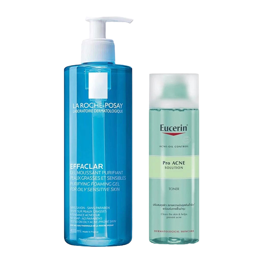 Combo Sữa Rửa Mặt La Roche-Posay Effaclar + Nước Cân Bằng Eucerin Acne Oil Control 2 Món (400ml + 200ml) - Duy Hoang