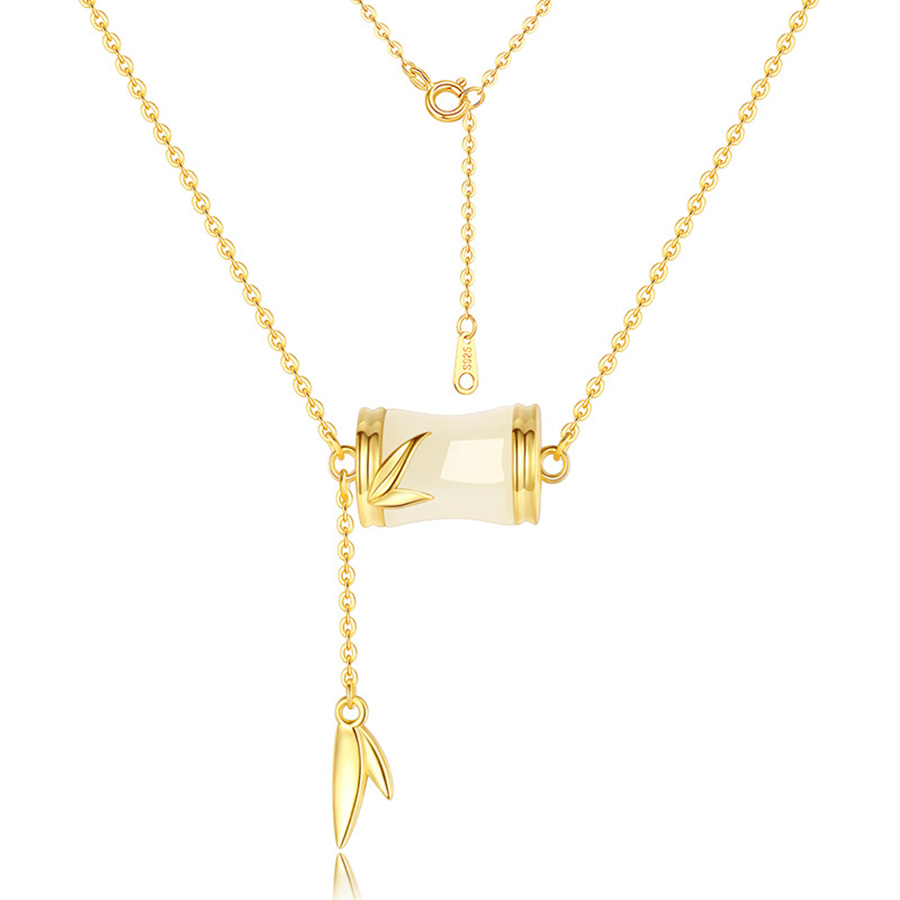 Dây Chuyền Nữ Lili Jewelry Bạc Đính Ngọc Bích Hetian Cây Trúc Araya LILI_098969 Màu Vàng Gold - Duy Hoang