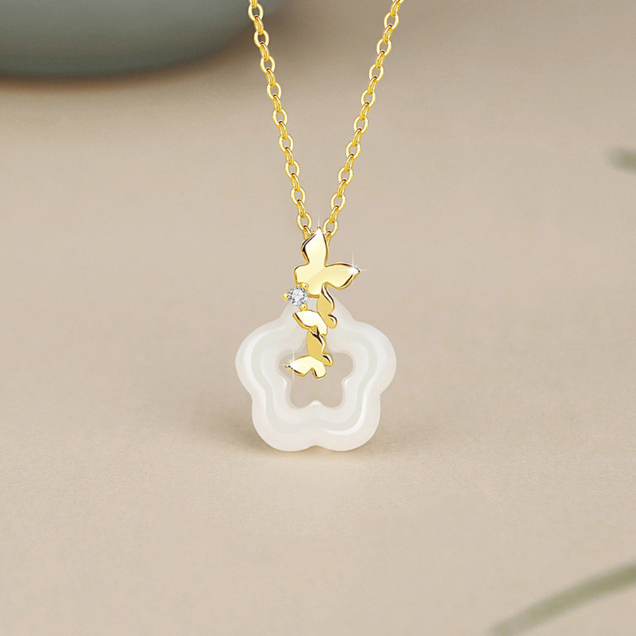 Dây Chuyền Nữ Lili Jewelry Bạc Đính Ngọc Bích Hetian Hoa Hồ Điệp Jovie LILI_105575 Màu Vàng Trắng - Duy Hoang