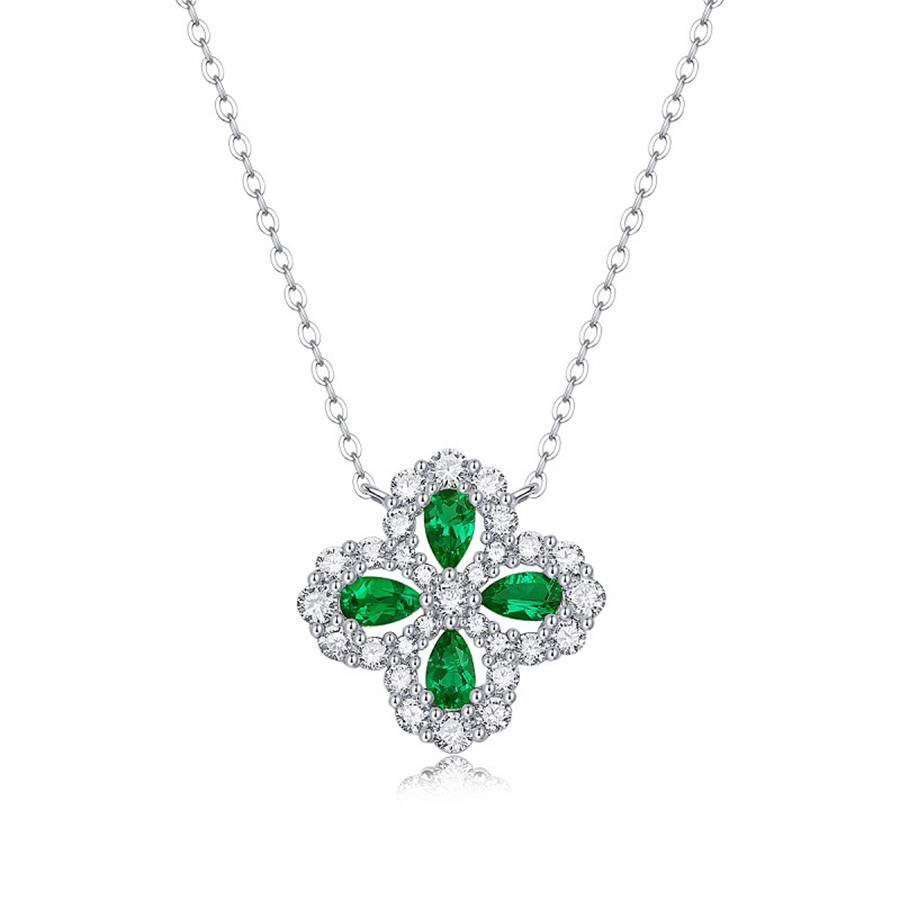 Dây Chuyền Nữ Lili Jewelry Bạc Đính Ngọc Lục Bảo Cỏ 4 Lá Tinsley LILI_099089 Màu Xanh Bạc - Duy Hoang