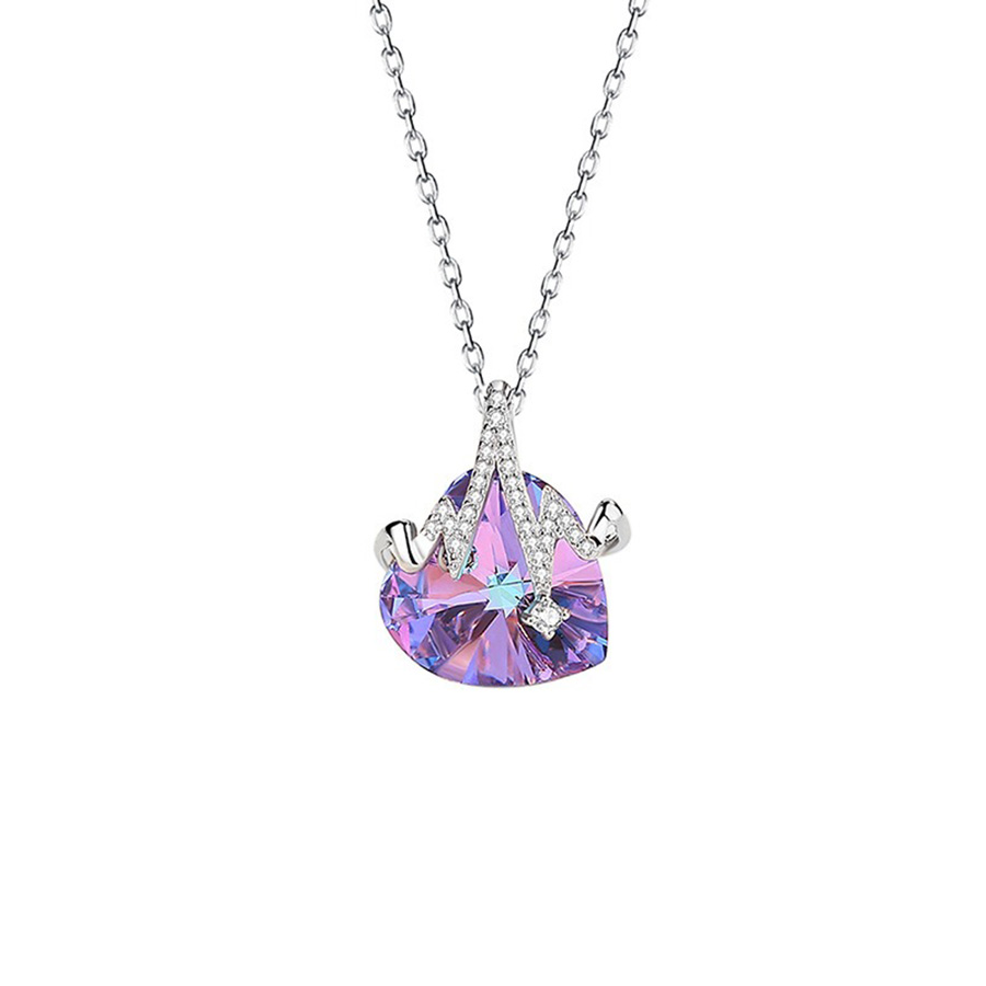 Dây Chuyền Nữ Lili Jewelry Đính Đá CZ Nhịp Đập Trái Tim Ellis LILI_105346 Màu Bạc Tím - Duy Hoang