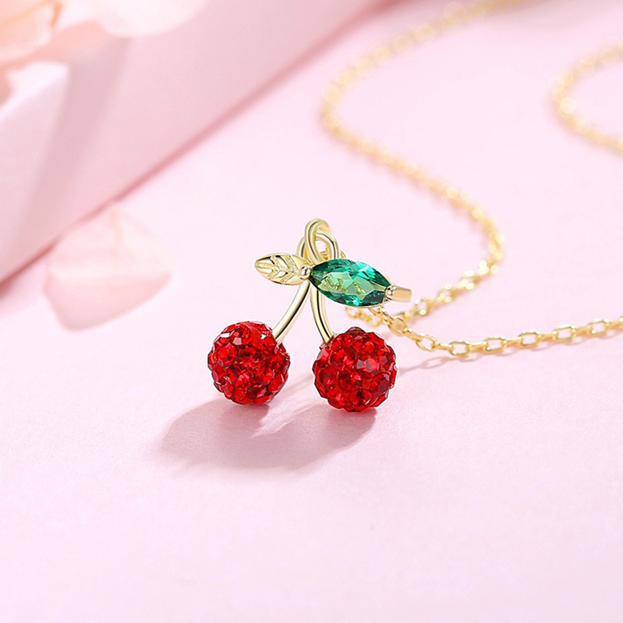 Dây Chuyền Nữ Lili Jewelry Đính Đá CZ Quả Anh Đào Cherry LILI_097635 Màu Đỏ Vàng - Duy Hoang