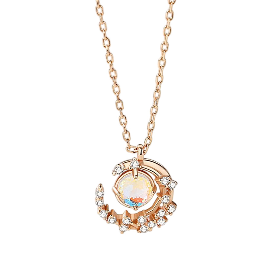 Dây Chuyền Nữ Lili Jewelry Đính Đá CZ The Moon LILI_422788 Màu Vàng Hồng - Duy Hoang