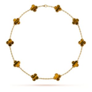 Dây Chuyền Nữ Jewery Luxury Alhambra Tiger Eye 18k Yellow Gold 10 Motifs Màu Vàng Gold 21g - Duy Hoang
