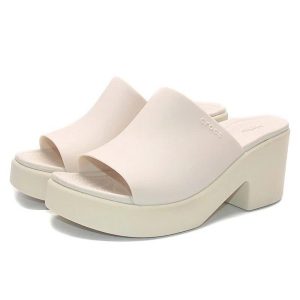 Dép Cao Gót Nữ Crocs Sandal Women Brooklyn Frocsted Slide Heel LiteRide™ Foam - Stucco Màu Be Size 36-37 - Duy Hoang