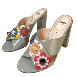 Dép Cao Gót Nữ Fendi Pre Loved Light Blue Flowerland Patent Leather Slip On Heels Màu Xanh Size 36 - Duy Hoang