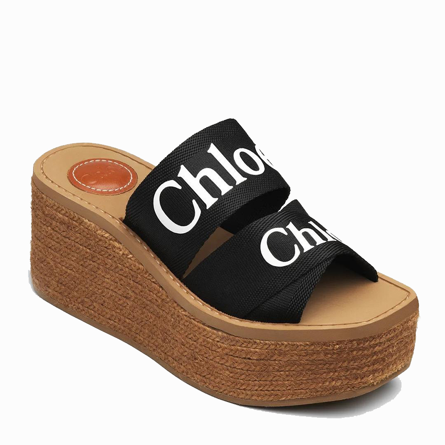 Dép Đế Xuồng Nữ Chloé Woody Wedge Mule CHC21U44908 Màu Nâu Đen Size 39 - Duy Hoang
