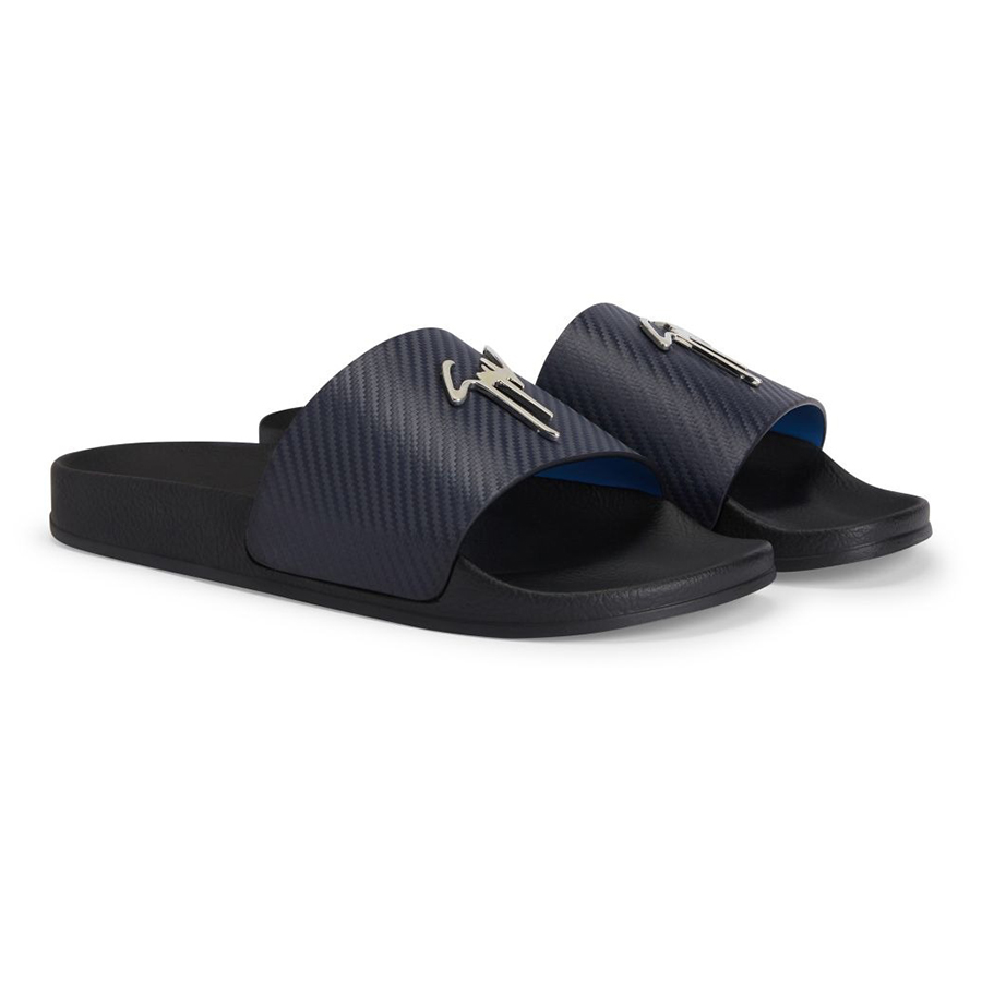 Dép Nam Giuseppe Zanotti Brett Logo Slides RM20071K23 Màu Đen Phối Xanh Navy Size 39 - Duy Hoang