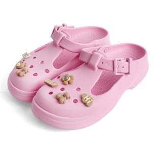 Dép Nữ Crocs Sandal Women Classic Mary Jane Clog Charm Sweet Chocolate Bear Pink Tweed Màu Hồng - Duy Hoang