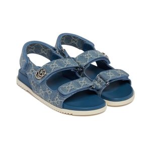 Dép Sandal Nữ Gucci 771575FACUO 4646 Women's Double G Monogram Màu Xanh Blue Size 36 - Duy Hoang