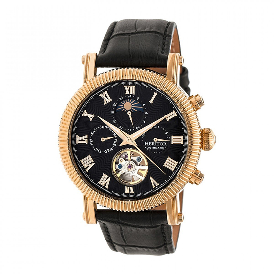 Đồng Hồ Nam Heritor Automatic Winston Semi-Skeleton HERHR5206 Màu Đen Vàng Hồng - Duy Hoang