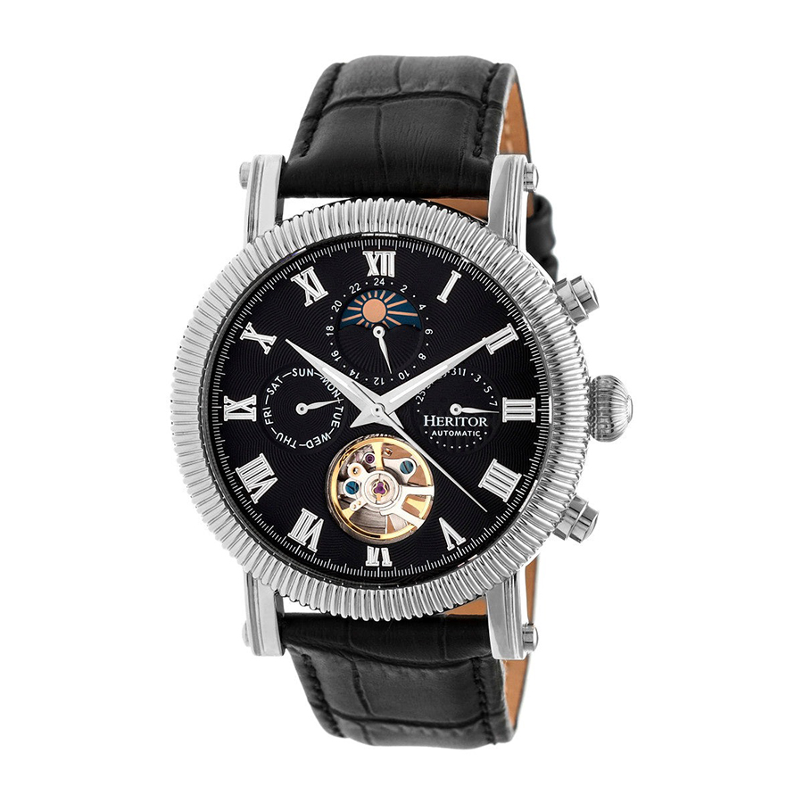 Đồng Hồ Nam Heritor Automatic Winston Semi-Skeleton Leather-Band Watch HERHR5202 Màu Đen - Duy Hoang