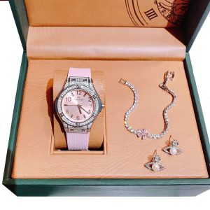 Set Đồng Hồ Nữ FL Franklin Quartz Watch Màu Bạc Hồng (Kèm Khuyên Tai + Dây Chuyền) - Duy Hoang