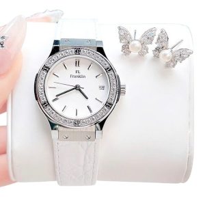 Đồng Hồ Nữ FL Franklin Silver Đính Đá 31mm Màu Trắng Bạc (Tặng Kèm Khuyên Tai) - Duy Hoang