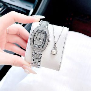 Đồng Hồ Nữ FL Franklin Watch Oval Silver Size 34mm Màu Bạc (Tặng Kèm Dây Chuyền) - Duy Hoang