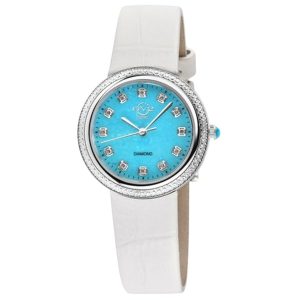 Đồng Hồ Nữ GV2 By Gevril 13301 Arezzo Swiss Made Diamond Leather Wristwatch Màu Trắng Xanh - Duy Hoang