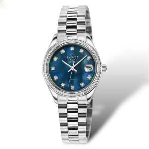 Đồng Hồ Nữ GV2 By Gevril Quartz Turin Diamond 12429B Màu Bạc Xanh - Duy Hoang