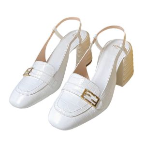 Giày Cao Gót Nữ Fendi Promenade Leather Slingback Pumps Màu Trắng Size 38 - Duy Hoang
