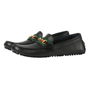 Giày Lười Nam Gucci Mocca Leather With GG Logo 6246981XH101066 Balck Màu Đen Size 5 - Duy Hoang