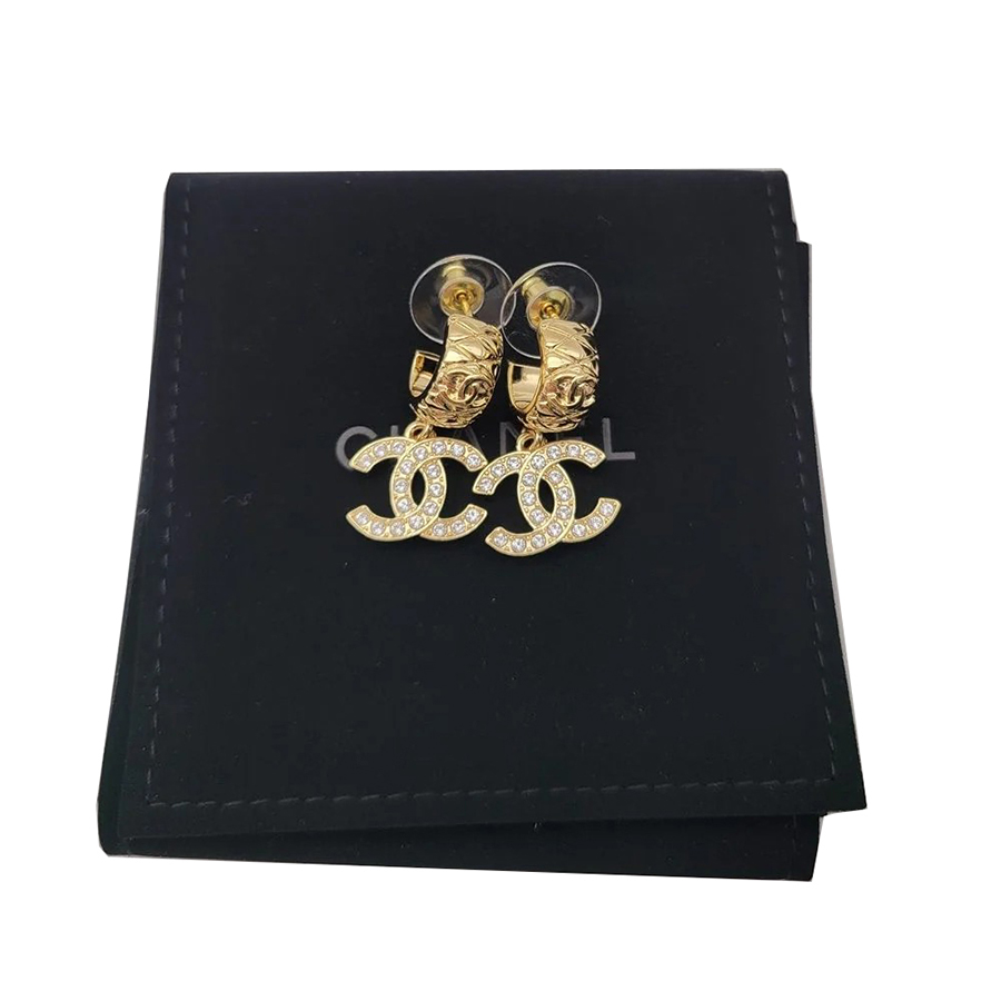 Khuyên Tai Nữ Chanel 25C Quilted Gold Drop Earrings With CC Logo Màu Vàng Gold - Duy Hoang