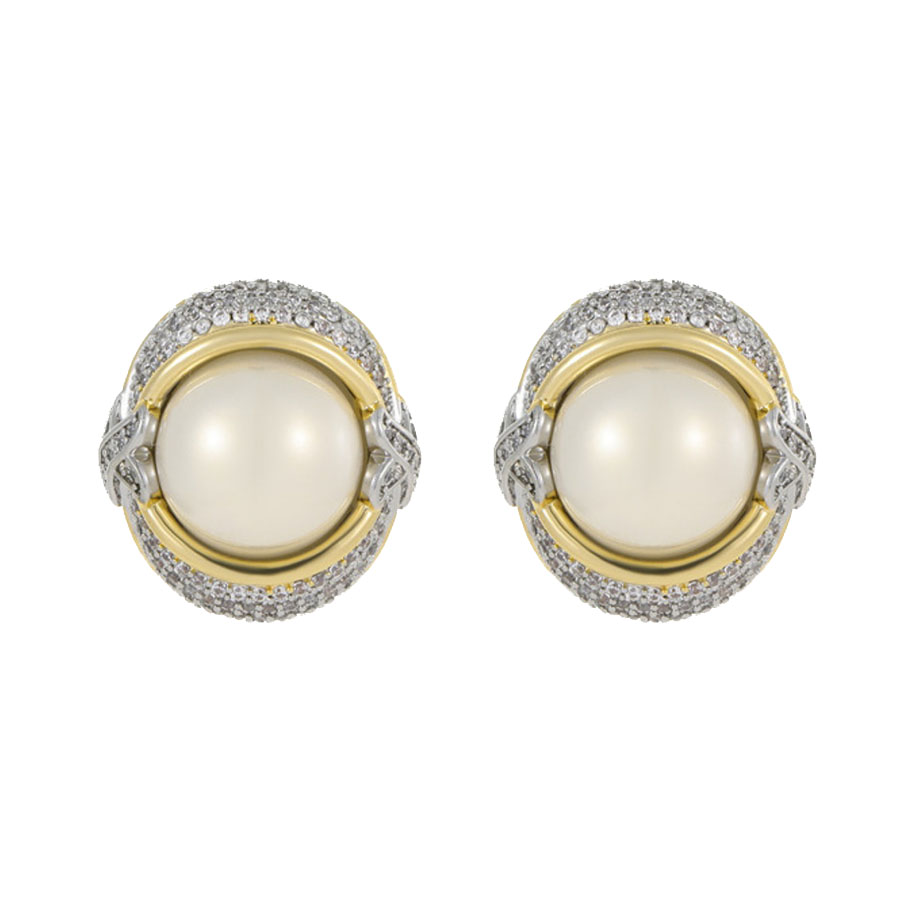 Khuyên Tai Nữ Jessica Pearl Oval Elegance Màu Trắng Vàng - Duy Hoang