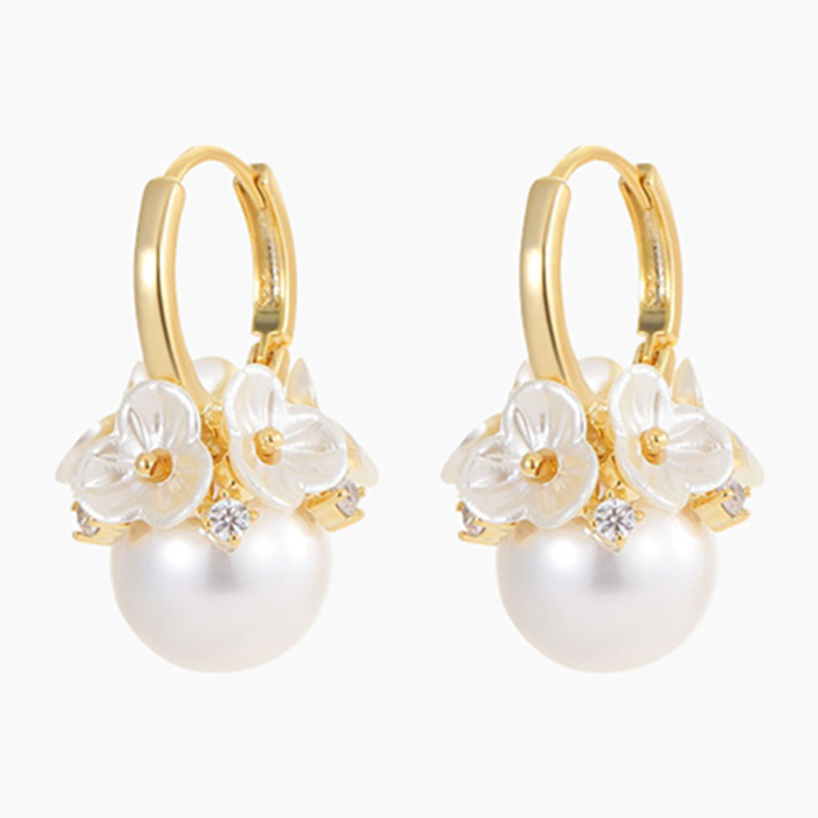 Khuyên Tai Nữ Jessica Pearl Petite Flower JE59 Màu Vàng Gold - Duy Hoang