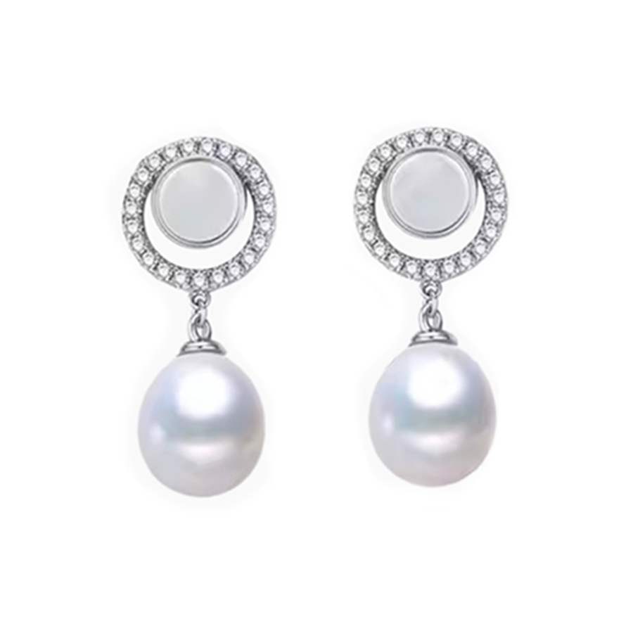 Khuyên Tai Nữ Kya Jewel Circle Pearl JSE8 Màu Trắng - Duy Hoang