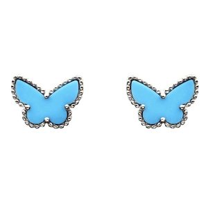 Khuyên Tai Nữ Jewery Luxury Sweet Alhambra Turquoise Butterfly 18K White Gold Earstuds Màu Xanh Bạc - Duy Hoang