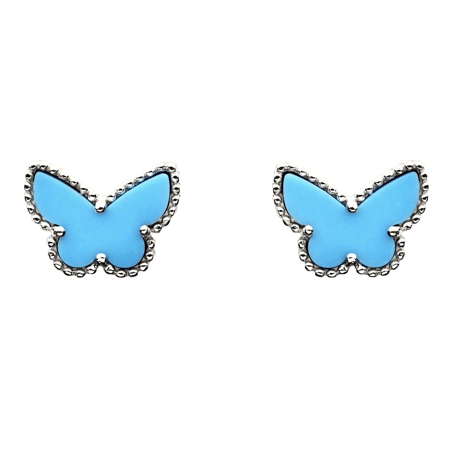 Khuyên Tai Nữ Jewery Luxury Sweet Alhambra Turquoise Butterfly 18K White Gold Earstuds Màu Xanh Bạc - Duy Hoang