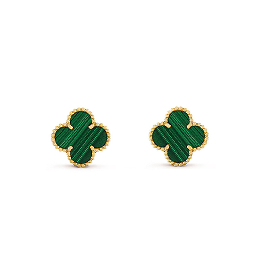 Khuyên Tai Nữ Jewery Luxury Vintage Alhambra Earrings Màu Gold/Xanh Green 9mm - Duy Hoang