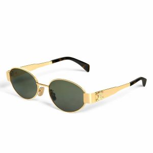 Kính Mát Celine Triomphe Oval Sunglasses CL40235U Màu Xanh/Vàng Gold - Duy Hoang