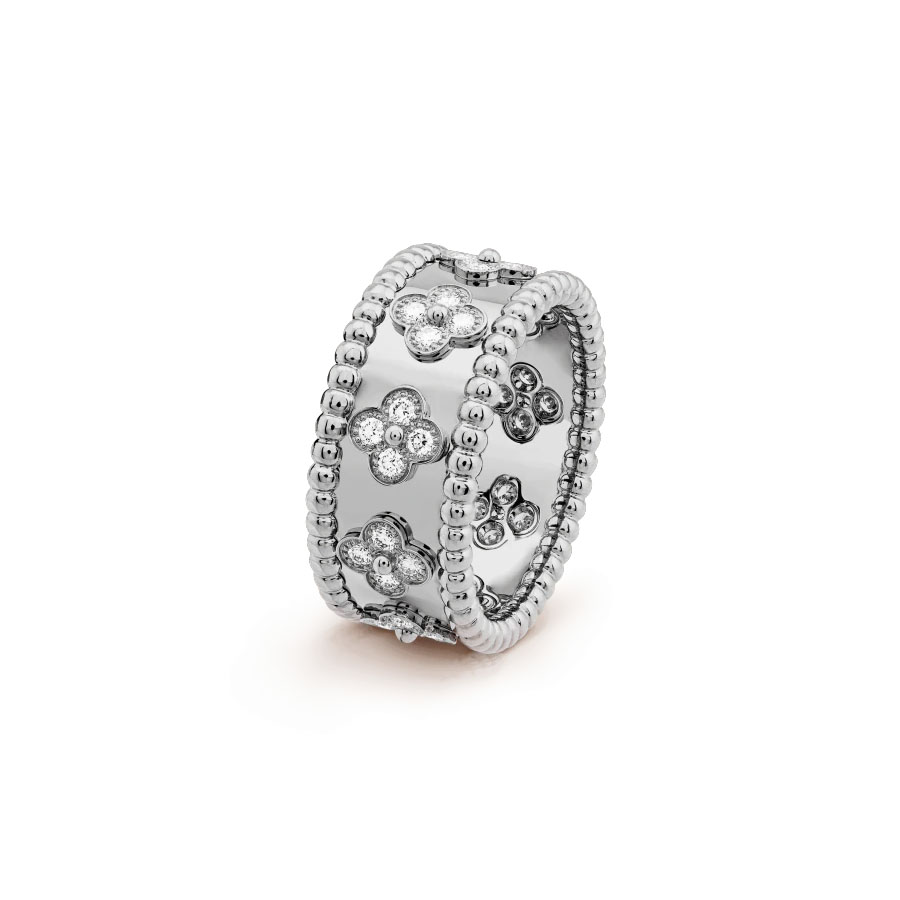 Nhẫn Jewery Luxury Alhambra Diamond Gold 18k White Gold Màu Vàng Trắng (Chế Tác) - Duy Hoang