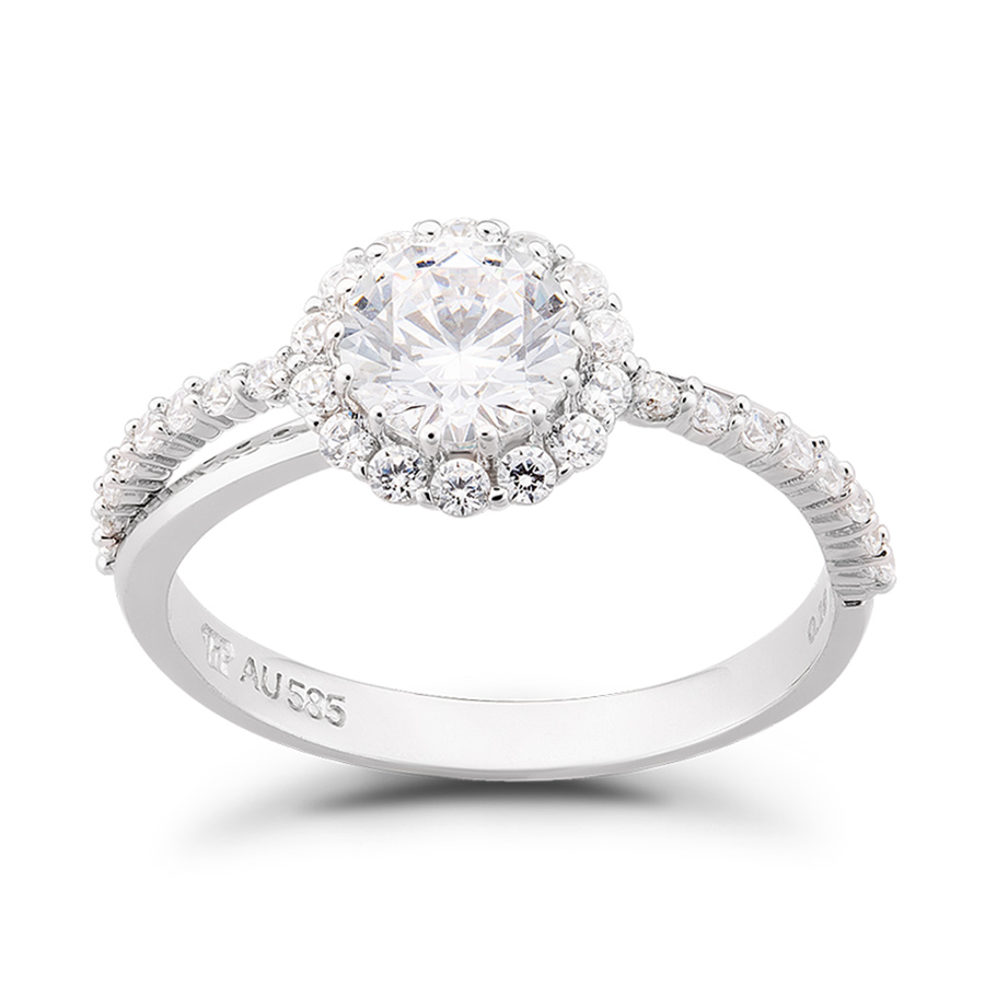Nhẫn Huy Thanh Jewelry NDINO 214 - 14K - Đá Moissanite Màu Bạc - Duy Hoang