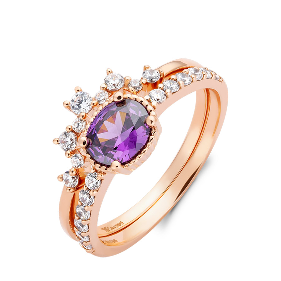 Nhẫn Huy Thanh Jewelry NPTB 305 - 14K - Đá Cubic Zirconia Và Đá Màu Amethyts Màu Vàng Hồng - Duy Hoang