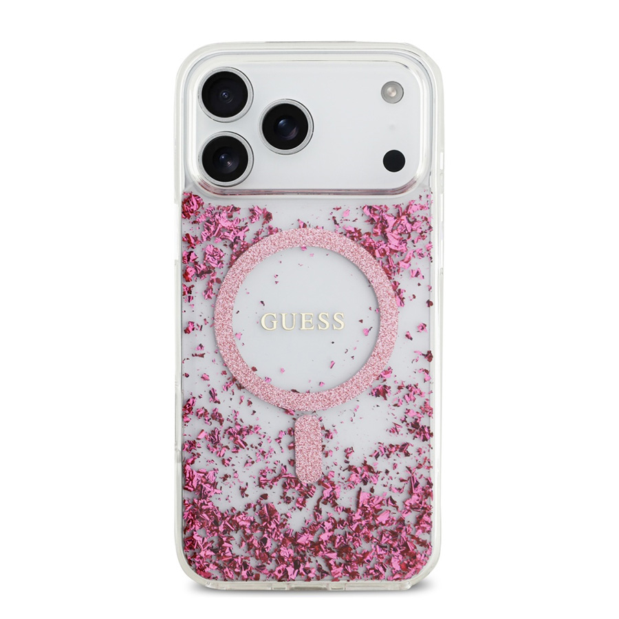Ốp Điện Thoại Guess MagSafe Glitter Pattern Case For iPhone 17 Pro Max Màu Trắng Trong/Hồng - Duy Hoang