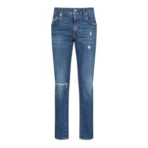 Quần Jean Nam Dolce & Gabbana D&G Blue Denim Ripped Pants Dáng Slim GY07CZ G8MX3 S9001 Màu Xanh Size 44 - Duy Hoang